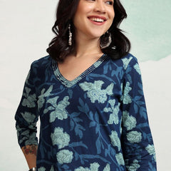 Blue Floral Printed Straight Kurta for Women | Ethnic Kurta