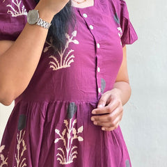 Women’s Purple Floral Anarkali Style Long Flared Kurta
