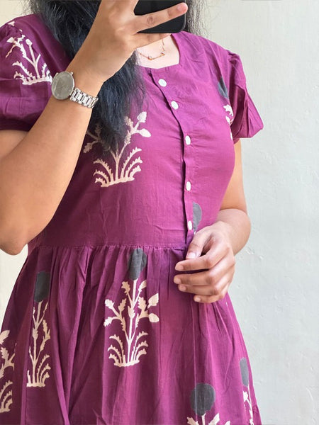 Women’s Purple Floral Anarkali Style Long Flared Kurta