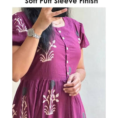 Women’s Purple Floral Anarkali Style Long Flared Kurta