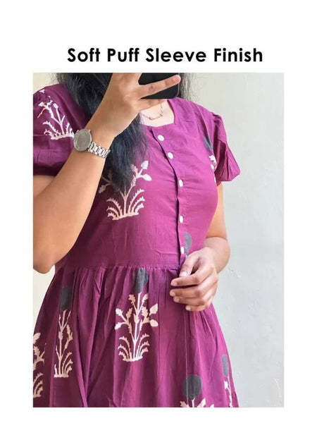 Women’s Purple Floral Anarkali Style Long Flared Kurta