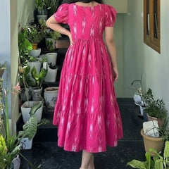 Women’s Pink Ikat Printed Anarkali Style Long Flared Kurta