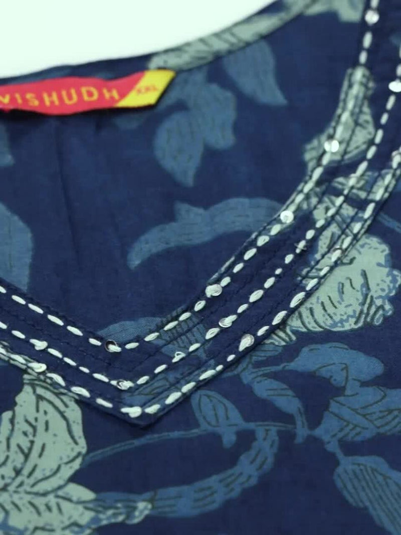 Blue Floral Printed Straight Kurta for Women | Ethnic Kurta