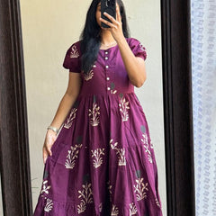 Women’s Purple Floral Anarkali Style Long Flared Kurta