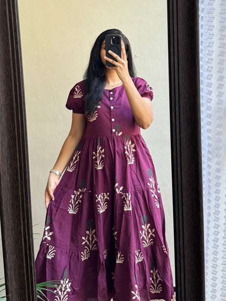 Women’s Purple Floral Anarkali Style Long Flared Kurta