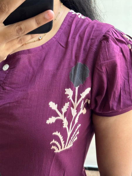 Women’s Purple Floral Anarkali Style Long Flared Kurta