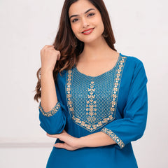 Women’s Embroidered 3/4 Sleeve Ethnic Wear Straight Kurta