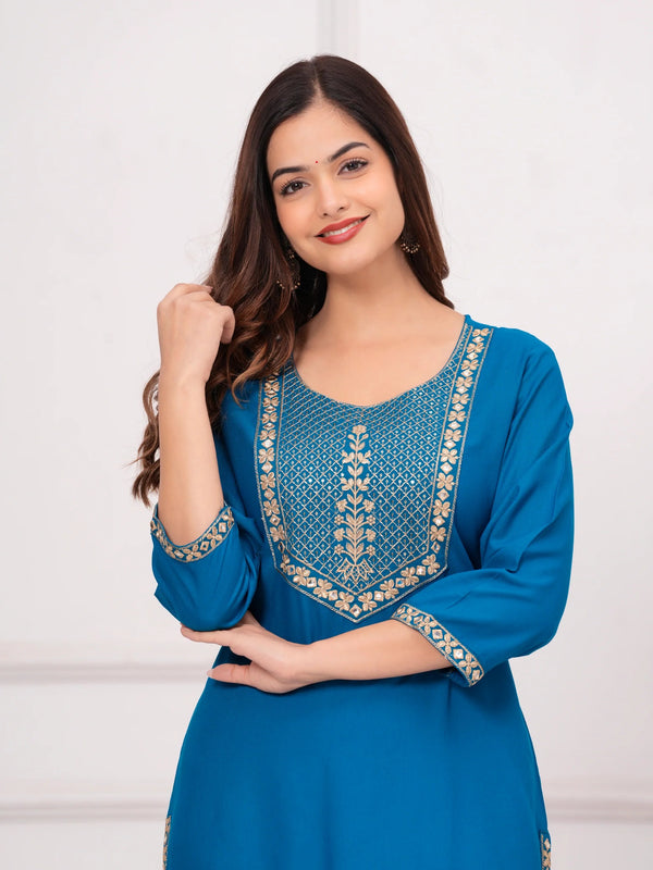 Women’s Embroidered 3/4 Sleeve Ethnic Wear Straight Kurta