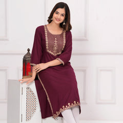 Women’s Embroidered 3/4 Sleeve Ethnic Wear Straight Kurta