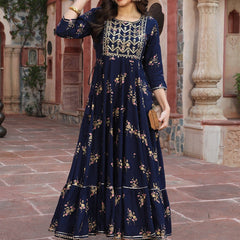 Women’s Ethnic Floral Printed with Embroidered Yoke Anarkali Kurta