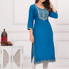 Women’s Embroidered 3/4 Sleeve Ethnic Wear Straight Kurta