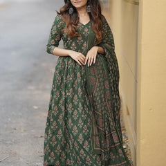 Elegant Green Anarkali Kurta Set with Dupatta & Gota Work Detailing Printed Anarkali Kurta Set