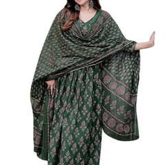 Elegant Green Anarkali Kurta Set with Dupatta & Gota Work Detailing Printed Anarkali Kurta Set