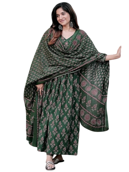 Elegant Green Anarkali Kurta Set with Dupatta & Gota Work Detailing Printed Anarkali Kurta Set