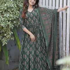 Elegant Green Anarkali Kurta Set with Dupatta & Gota Work Detailing Printed Anarkali Kurta Set