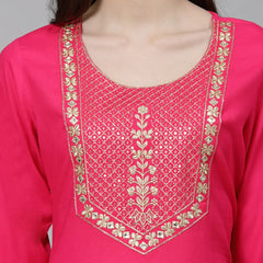 Women’s Pink Embroidered 3/4 Sleeve Ethnic Wear Straight Kurta