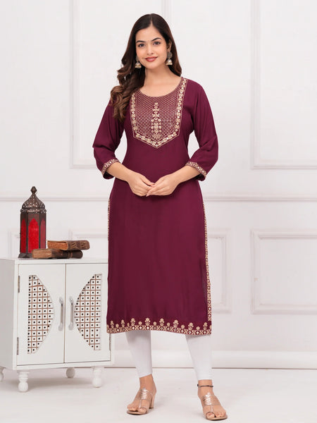 Women’s Embroidered 3/4 Sleeve Ethnic Wear Straight Kurta