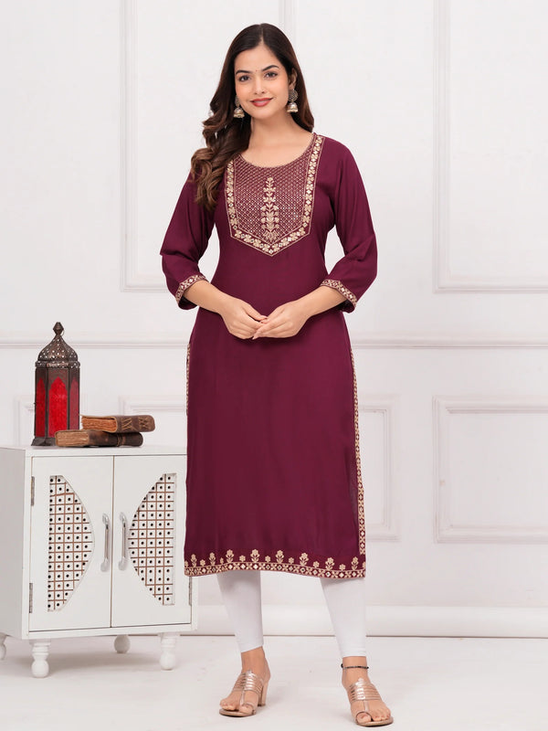 Women’s Embroidered 3/4 Sleeve Ethnic Wear Straight Kurta