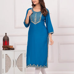 Women’s Embroidered 3/4 Sleeve Ethnic Wear Straight Kurta