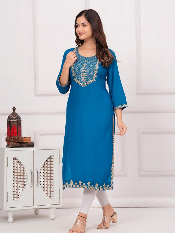 Women’s Embroidered 3/4 Sleeve Ethnic Wear Straight Kurta
