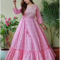 Women’s Cotton Blend Ethnic Motif Printed Anarkali Kurta