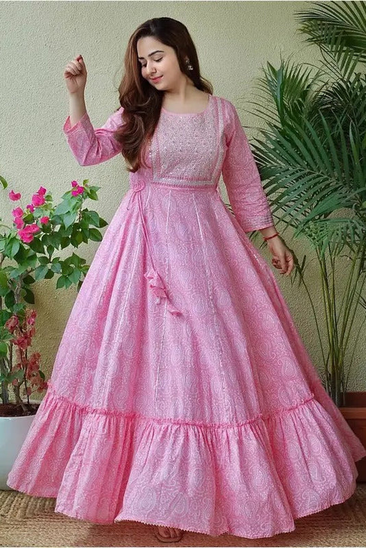 Women’s Cotton Blend Ethnic Motif Printed Anarkali Kurta