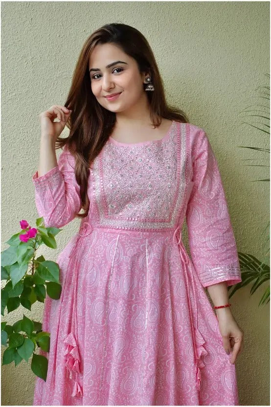 Women’s Cotton Blend Ethnic Motif Printed Anarkali Kurta