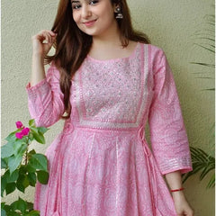 Women’s Cotton Blend Ethnic Motif Printed Anarkali Kurta