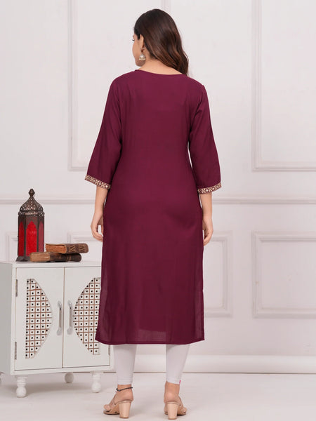 Women’s Embroidered 3/4 Sleeve Ethnic Wear Straight Kurta