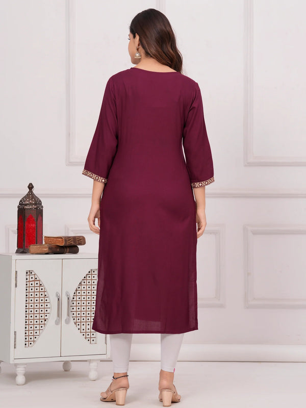 Women’s Embroidered 3/4 Sleeve Ethnic Wear Straight Kurta
