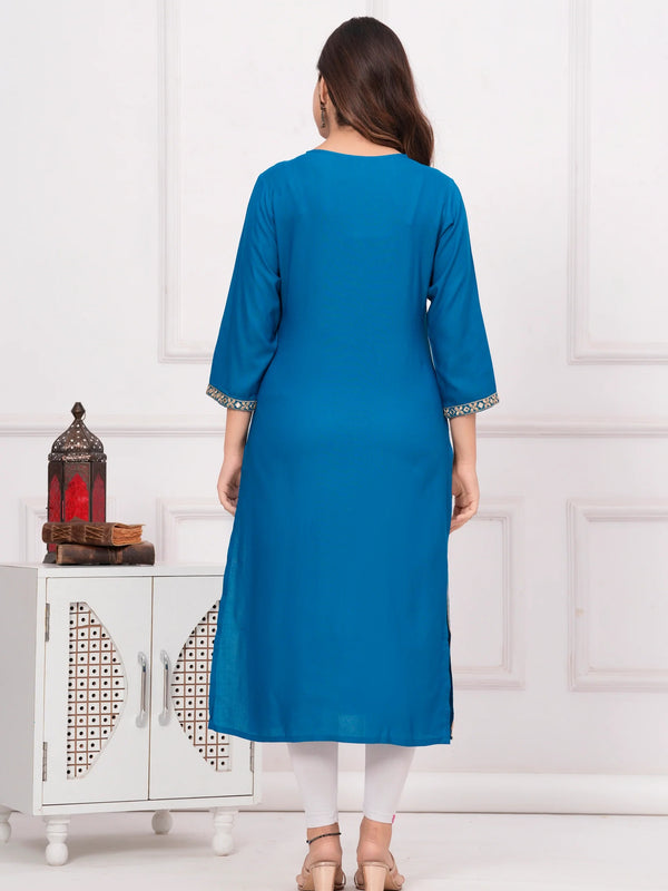Women’s Embroidered 3/4 Sleeve Ethnic Wear Straight Kurta
