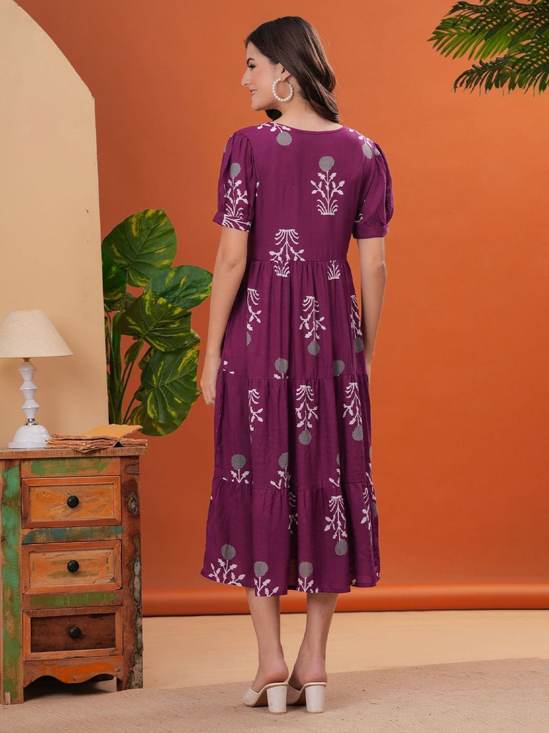 Women’s Purple Floral Anarkali Style Long Flared Kurta