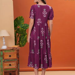 Women’s Purple Floral Anarkali Style Long Flared Kurta