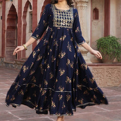 Women’s Ethnic Floral Printed with Embroidered Yoke Anarkali Kurta