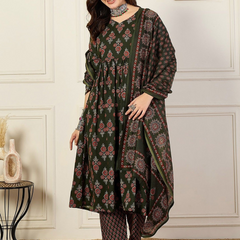 Women’s Green Anarkali Kurta Set with Dupatta