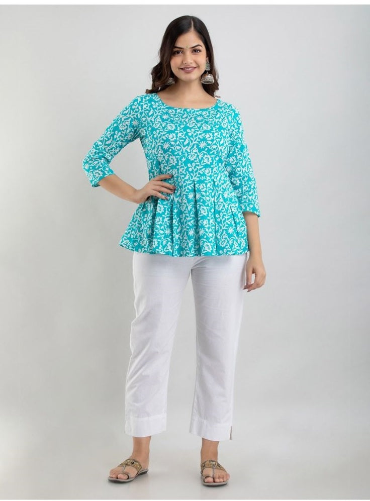 Floral Printed Pure Cotton Peplum Top