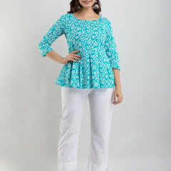 Floral Printed Pure Cotton Peplum Top