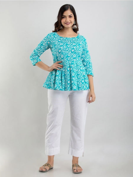 Floral Printed Pure Cotton Peplum Top