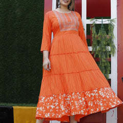 Embroidered Anarkali Kurta with Sequin Work & Flared Printed Hem