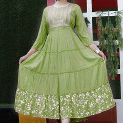 Embroidered Anarkali Kurta with Sequin Work & Flared Printed Hem