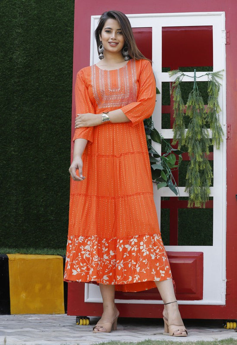 Embroidered Anarkali Kurta with Sequin Work & Flared Printed Hem