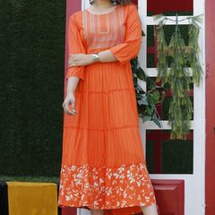 Embroidered Anarkali Kurta with Sequin Work & Flared Printed Hem