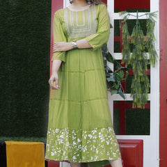 Embroidered Anarkali Kurta with Sequin Work & Flared Printed Hem