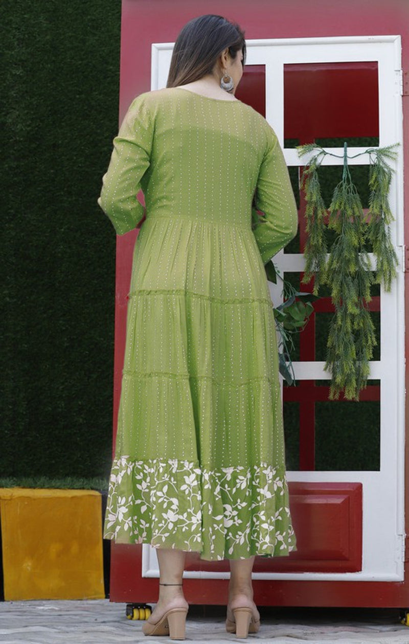 Embroidered Anarkali Kurta with Sequin Work & Flared Printed Hem