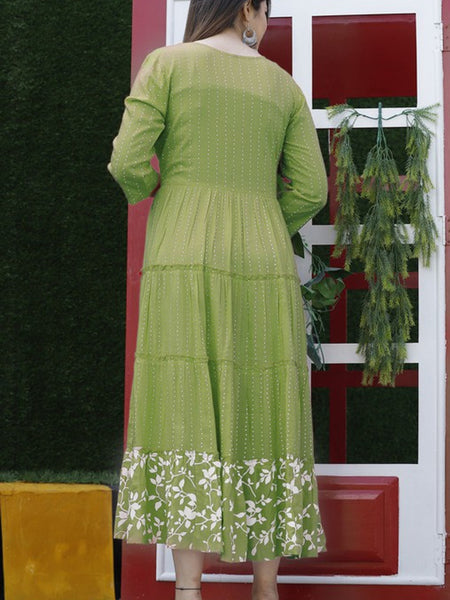 Embroidered Anarkali Kurta with Sequin Work & Flared Printed Hem