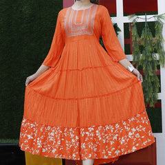 Embroidered Anarkali Kurta with Sequin Work & Flared Printed Hem