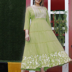 Embroidered Anarkali Kurta with Sequin Work & Flared Printed Hem