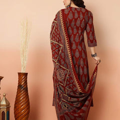Women Printed Anarkali Kurta, Pant & Dupatta Set (Maroon) Printed Kurta, Palazzo & Dupatta Set