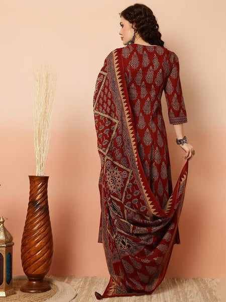 Women Printed Anarkali Kurta, Pant & Dupatta Set (Maroon) Printed Kurta, Palazzo & Dupatta Set