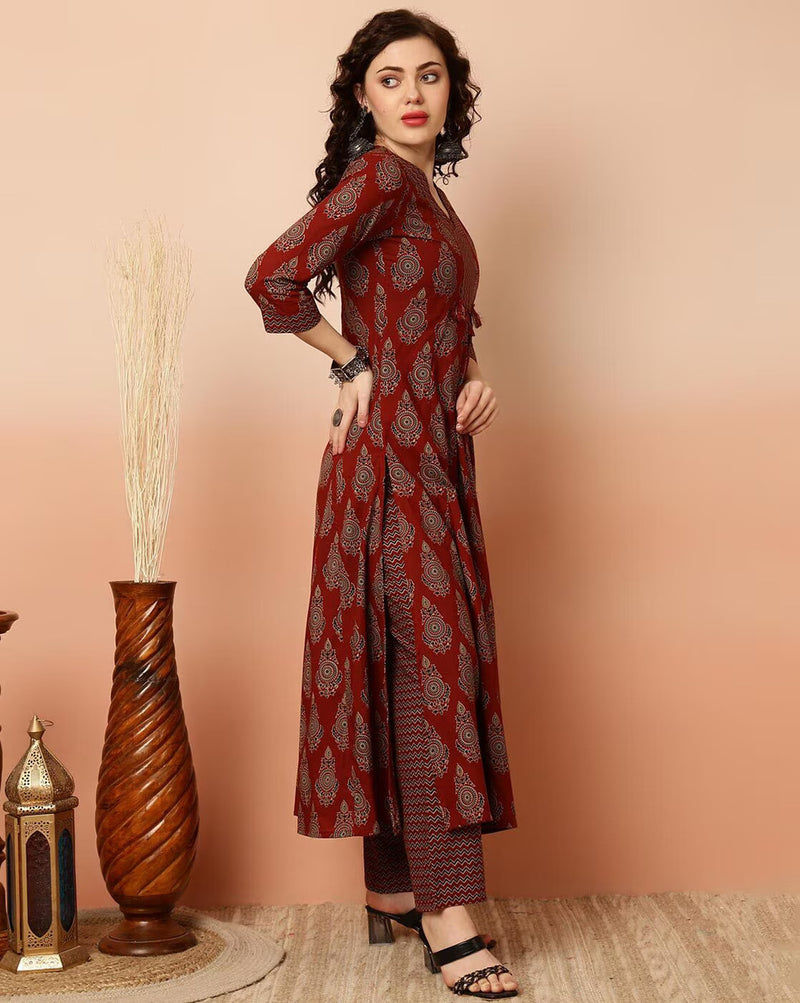 Women Printed Anarkali Kurta, Pant & Dupatta Set (Maroon) Printed Kurta, Palazzo & Dupatta Set